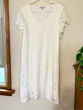 White Lace Dress V-neck Size XL